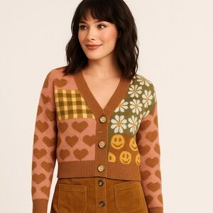 Debut, Retro Throw-back Cardigan Sweater, Adorable Flower-Child Vibe, Size XS